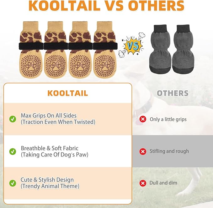 KOOLTAIL Anti Slip Dog Socks to Prevent Licking Paws,Dog Shoes for Hot Pavement & Hardwood Floors,Durable Soft Double Sided Grippy Socks for Small Medium Large Dogs, Traction Control for Senior Dogs