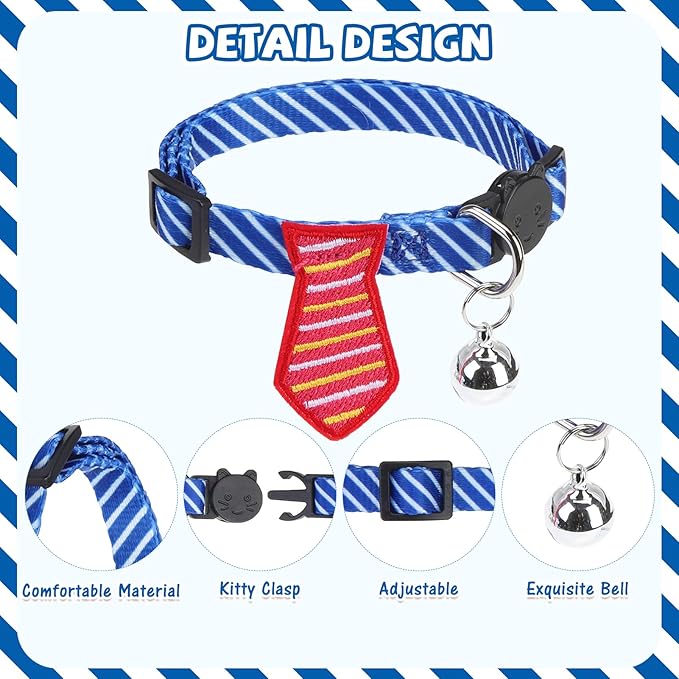 PUPTECK Cat Collar Breakaway with Bells, Kitten Collar Outfit Adjustable for Girl Boy Small Pet Puppy Bunny, Cute Costume Accessory with Safety Release Buckle (Sticker-Gentlemen)