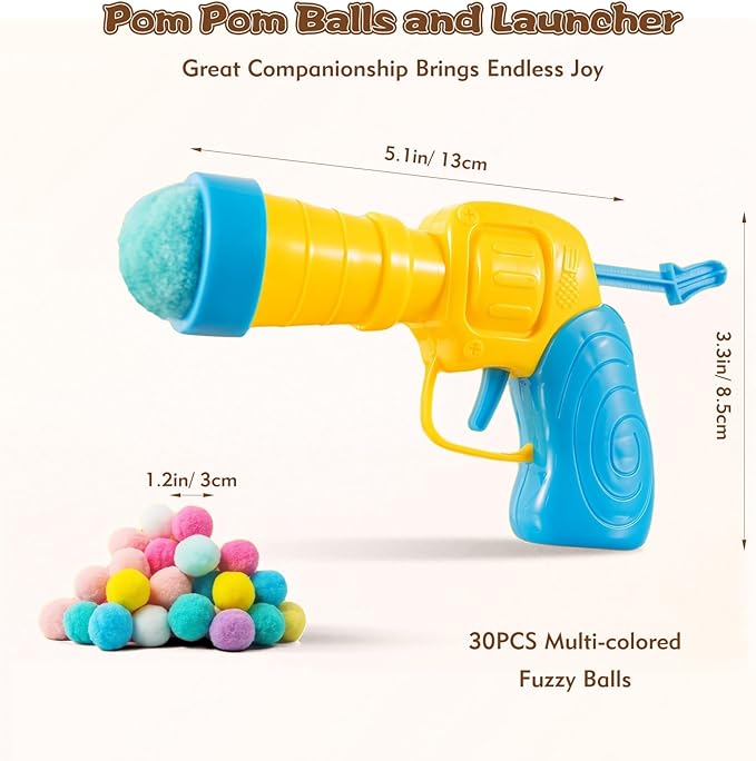 Kerros Interactive Cat Ball Toy with 1 Plastic Launcher Gun and 30 Fuzzy Pom Pom Balls, Funny Interactive Cat Toys for Indoor Self Play Cat Kitten Toys for Swatting, Biting, Hunting, Exercise