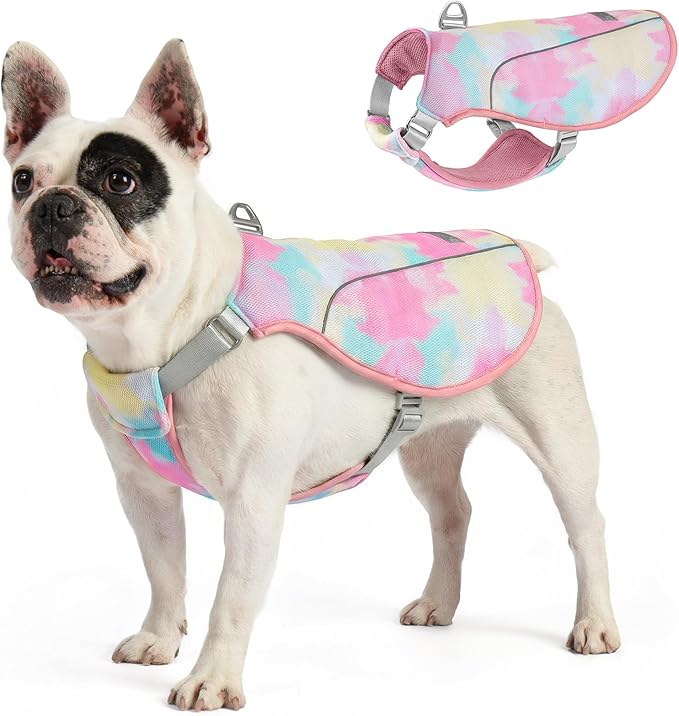 KYEESE Dog Cooling Vest, Breathable Mesh Dog Cooling Shirt for Small Dogs with D-Ring, Sun Protection Reflective Dogs Cooler Jacket with Adjustable Buckle for Summer Hiking Walking, Pink, M
