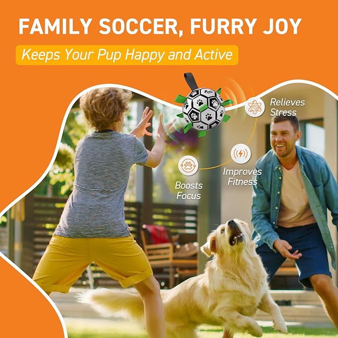 QDAN Dog Soccer Balls Toy with Bell Inside, Outdoor Interactive Toys for Tug of War, Puppy Birthday Gifts, Water Toy, Durable Ropes Squeaky Ball for Small Medium Dogs （6 INCH）