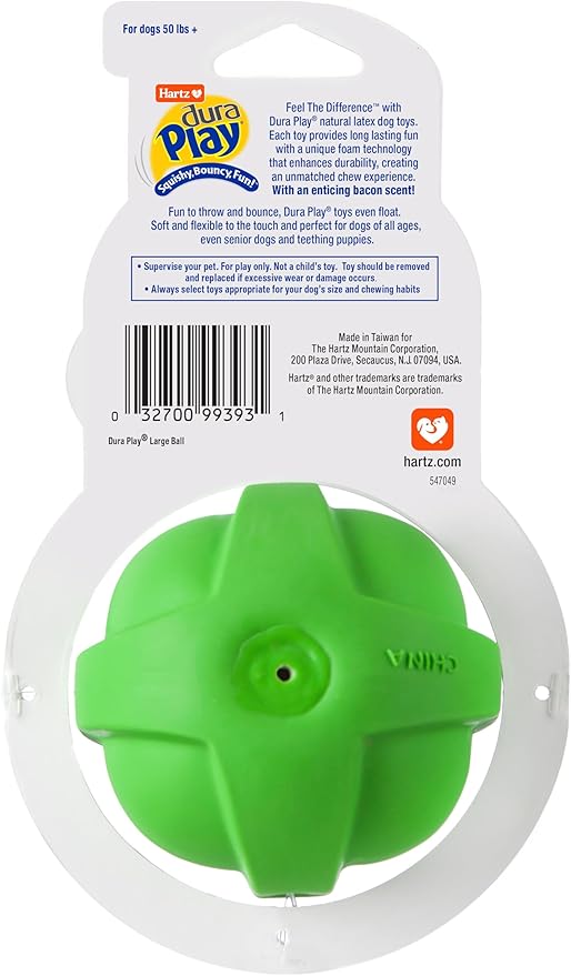 Hartz DuraPlay Bacon Scented Dog Toys, Large 1 Count, Colors May Vary (Pack of 2)