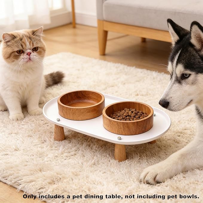 Generic Cat Bowl Raised Stand Rack to Protect Cat Neck Sturdy Non Slip Stable for Feeder Stand Elevated Holder, White 31cmx17cm