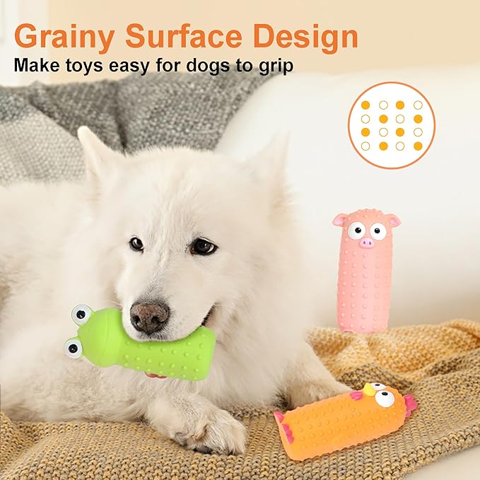 3 Pack Squeaky Dog Toys, Standing Stick Latex Chicken Squeaky Dog Toys Pig and Frog, Interactive Animals Play for Small Medium Large Dogs