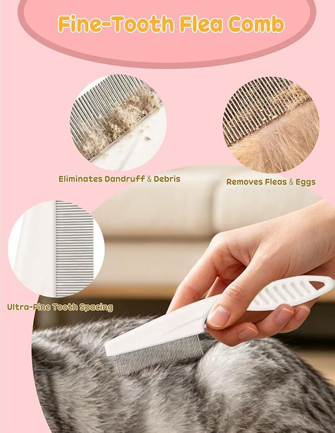 Specialized Dogs Grooming Set for Shedding Season, 10-Piece Set, Including Pet Nail Clippers, Nail Files, a Flea Comb, Grooming Gloves, and a Comb Set; Suitable for Cats and Dogs (Pink)