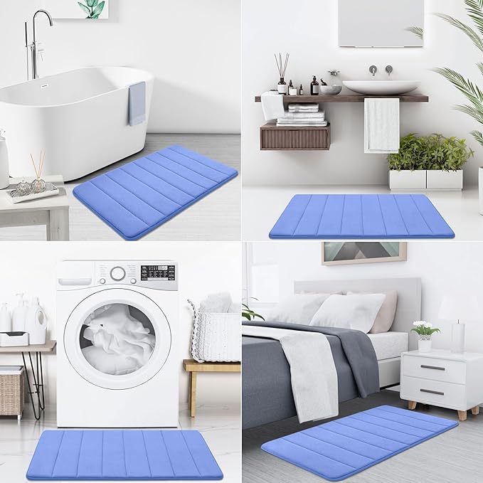 Buganda Memory Foam Bath Mat, 47" x 24", Ultra Soft and Non-Slip Bathroom Rugs, Water Absorbent and Machine Washable Bath Rug Runner for Bathroom, Shower, and Tub, Cornflower Blue