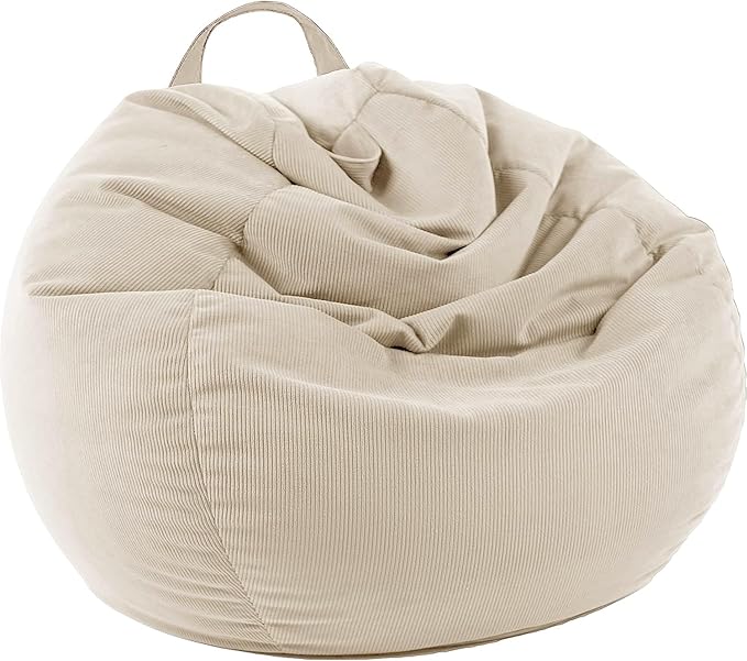 LPMOERA Stuffed Animal Storage Bean Bag Chair Cover (No Filler) For Kids and Adults.Pets Dogs/Cats Lazy Beds.Soft Stuffable Bean Bag For Organizing Children Plush Toys or Memory Foam Cream White S