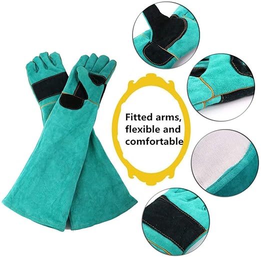 AOWPFVV Long Sleeve Thick Leather Animal Handling Glove Anti Scratch Protective Gloves for Training Dog Cat Bird Snake Parrot Lizard Wild Animals Reptiles,Bite Resistant Gloves