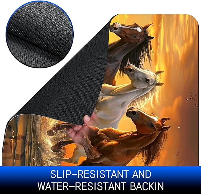 Dog Food Mat, 15.7" x 23.6" Absorbent Pet Feeding Mat for Food and Water, Waterproof Diatom Mud Pet Placemat with Non-Slip Rubber Backing, Easy Clean Cat Bowl Mat for Floors - Running Horse