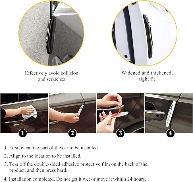 DXNQ 4 PCS Car Door Edge Guards, Anti-Scratch Door Edge Guards Trim Strip with Self Adhesive, Car Door Protector Bumper Guards for Most Cars Trucks SUVs, Exterior Car Accessories (Black)