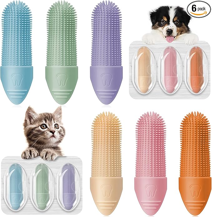 Dog Toothbrush, 6 Pack for Cats and Dogs, 360 Cleaning Finger Toothbrush Small Breed with Individual Package, Soft and Durable