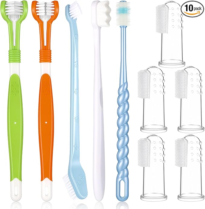 10 Pcs Dog Toothbrush Finger Dog Tooth Brushing Soft Triple Head Double Head Dogs 360 Finger Silicone Toothbrush Multi-Angle Dental Cleaning Brushes for Dogs Kitten Cat Pet Dental Cleaning