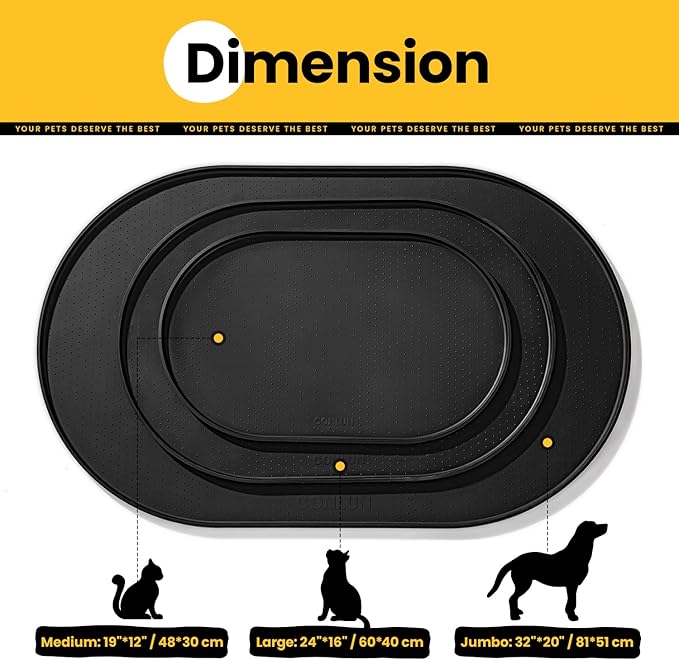 Conlun Dog Food Mat,Raised Edges Pet Food Mats for Spill Containment,BPA-Free Silicone Cat Dog Feeding Mat for Floor Waterproof,Rubber Pet Placemats for Food and Water Bowls 1/2 Inch