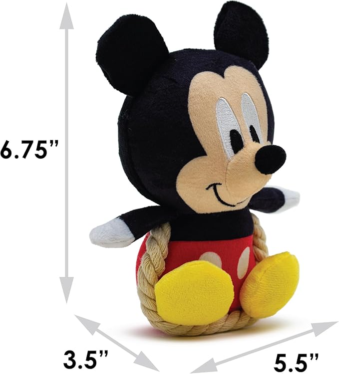 Buckle-Down Disney Dog Toy, Mickey Mouse Chibi Sitting Pose Pet Toy, Plush with Rope