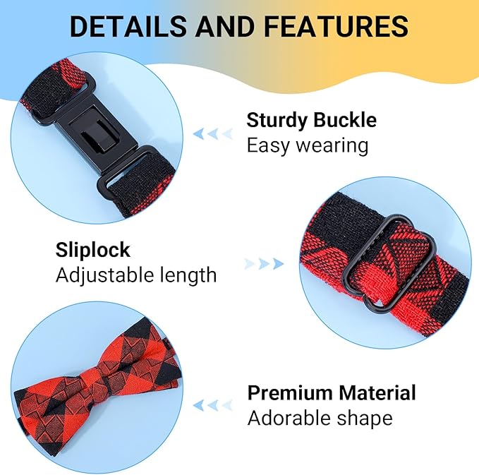 Segarty Puppy Bow Ties, 10 PCS Dog Bowtie Collar Bulk Holiday Cat Collar Grooming Bows for Pet Photography Festival Party Neck Wear Gift, Cute and Plaid Patterned