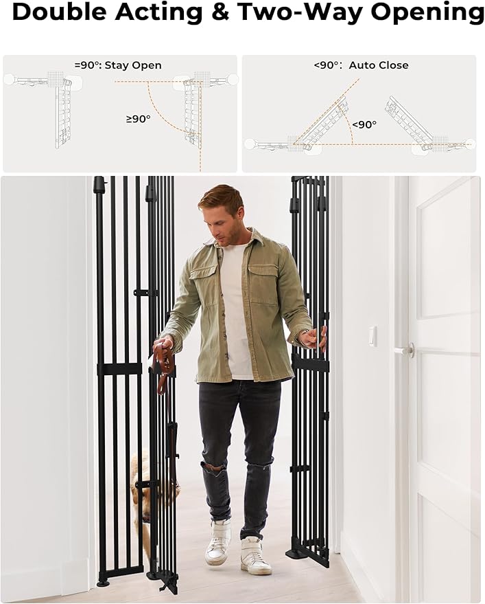 Extra Tall Cate Gate for Doorway: Pressure Mount 74.8"-90.5" Tall Cat Gate for Pets in Extra 30.3"-47.2" Width No Wall Drilling No Toddler for Indoor Stairs Hallway Room Safety Barrier