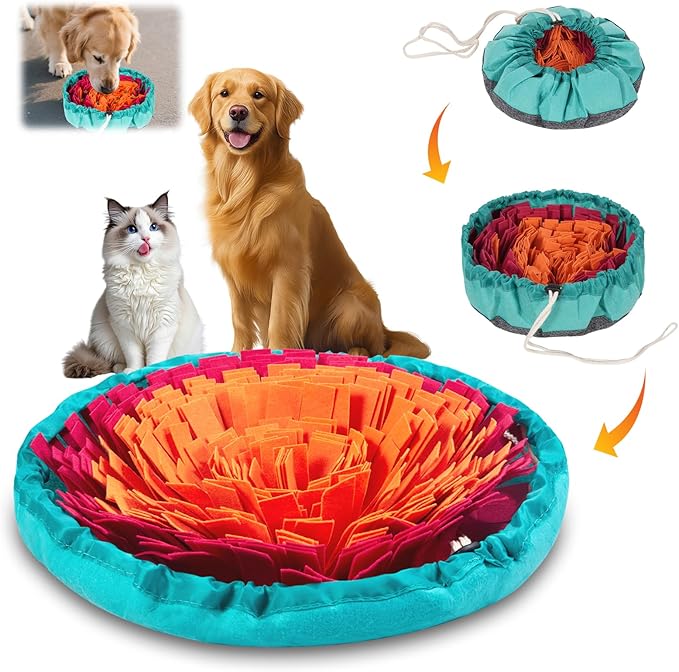 Snuffle Mat for Dogs- Boredom Relief Snuffle Mat, Dog Educational Toys, Portable for Indoor & Outdoor Use, Encourages Natural Foraging Skills for Cats, Rabbits & Dogs（Rose Red Orange