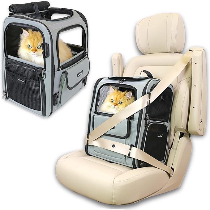 Crash-Tested Multi-Window Cat Backpack Carrier & Small Dog Car Seat | CPS Certified for Crash Protection & Safe Pet Travel | 4 Windows for Exploring, 4-Side Breathable, Zipper Lock, Foldable