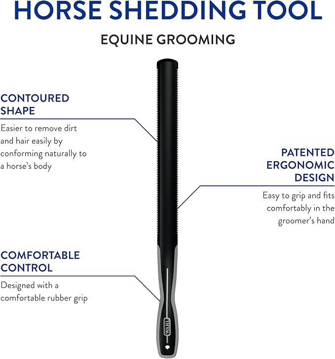 Wahl Professional Animal Equine Grooming Horse Shedding Tool (#858714) - Contoured Shed Tool - Hair Shedder & Deshedder - Removes Dirt - Supplies - Black