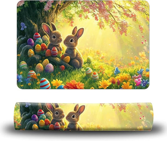Dog Food Mat, 19.6" x 23.6" Absorbent Pet Feeding Mat for Food and Water, Waterproof Diatom Mud Pet Placemat with Non-Slip Rubber Backing, Easy Clean Cat Bowl Mat for Floors - Forest Rabbit