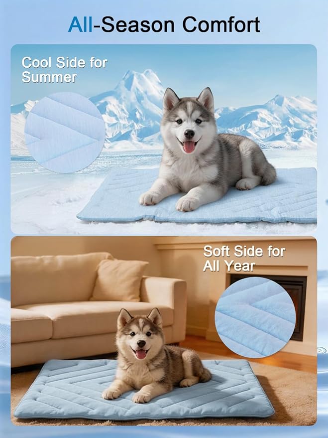 Dog Cooling Mat Self Coolings Foldable Cooling Pad for Dog in Summer Coolings Mat for Dogs and Cats Machine Washable (Rectangle,Blue, X-Large-59 L x 40" W)