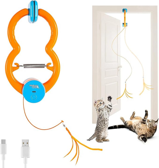ALL FOR PAWS Interactive Cat Toy for Indoor Cats, Automatic Door Hanging Toy with Moving Feather, USB Rechargeable Cat Toys for Bored Adult Cats & Kittens, Electric Cat Toy for Enrichment & Exercise