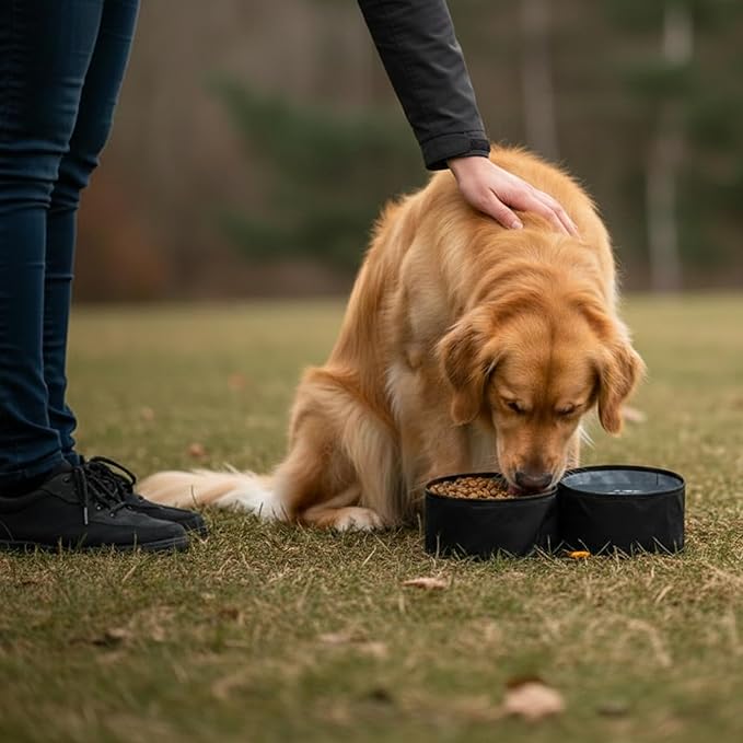 OllyDog Superbowl | Collapsible Dog Travel Bowl | 2-Compartment Food & Water | Foldable Portable Dog Dish | Hiking Camping Backpacking | Small Medium Large Dogs (Raven)