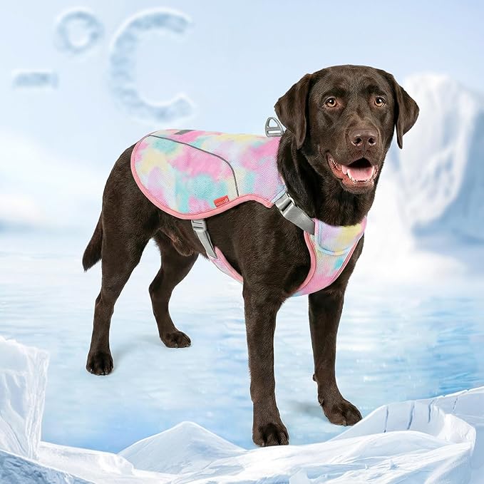 KYEESE Dog Cooling Vest, Breathable Mesh Dog Cooling Shirt for Large Dogs with D-Ring, Sun Protection Reflective Dogs Cooler Jacket with Adjustable Buckle for Summer Hiking Walking, Pink, 2XL