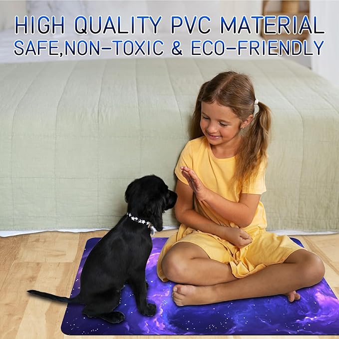 Dog Food Mat, 15.7" x 23.6" Absorbent Pet Feeding Mat for Food and Water, Waterproof Diatom Mud Pet Placemat with Non-Slip Rubber Backing, Cat Bowl Mat for Floors - Purple Starry Sky