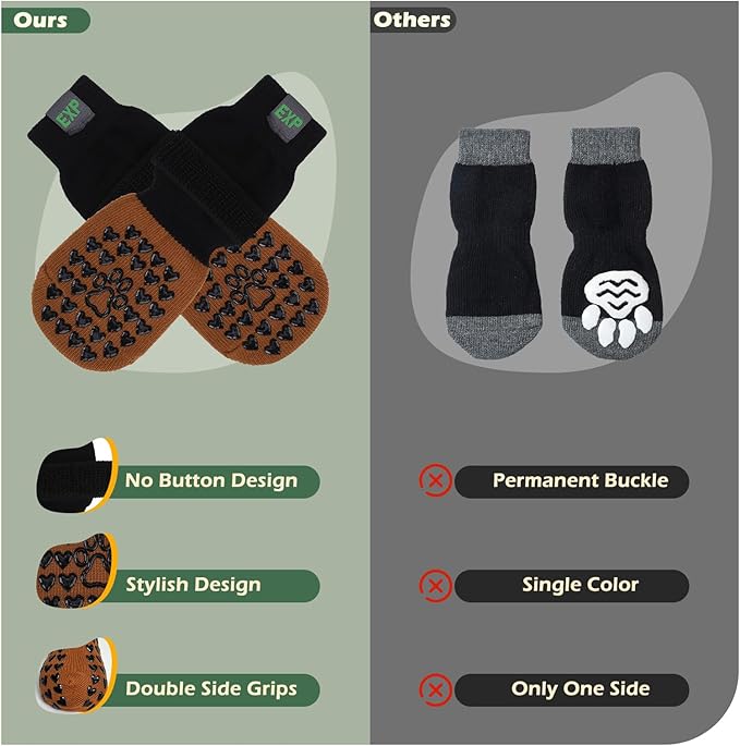 EXPAWLORER Anti Slip Dog Socks to Prevent Licking Paws - Dog Shoes for Hot Pavement, Dog Boots & Paw Protectors, Dog Booties for Hardwood Floors, Small Medium Large Senior Dogs