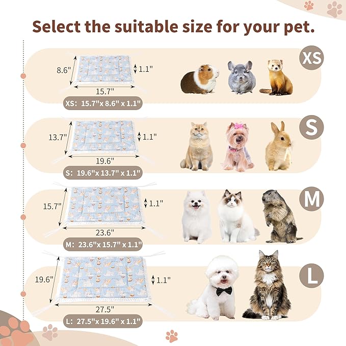 Reversible Silent Cat Bed Self Warming Pet Pad Thin Style Mat Washable Cushion Pad, Pad for Window Perch Outdoor Cat Houses, for Cats, Small Dogs, Rabbits, Non Electric,(Blue Kitten,S)