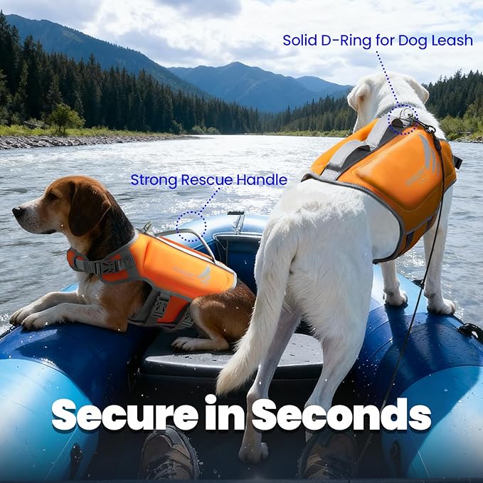 VIVAGLORY High Buoyancy Dog Life Vest, Swimming Vest with Handle, Dog Life Jacket for Swimming & Boating, Buoyancy for Puppy Doggy, XS, Orange