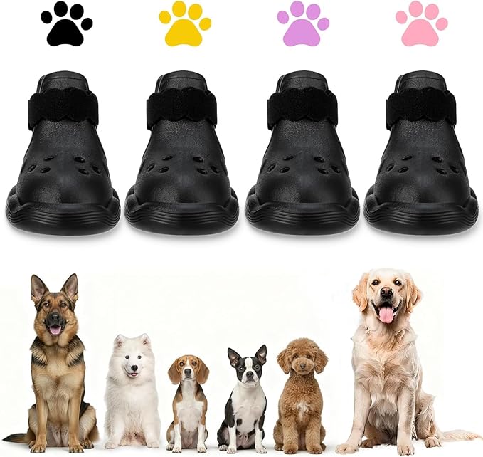 Dog Shoes for Hot Pavement and Snow - Waterproof, Non-Slip, Breathable Booties with Adjustable Straps for Small Medium, and Large Dogs (Black, XL)