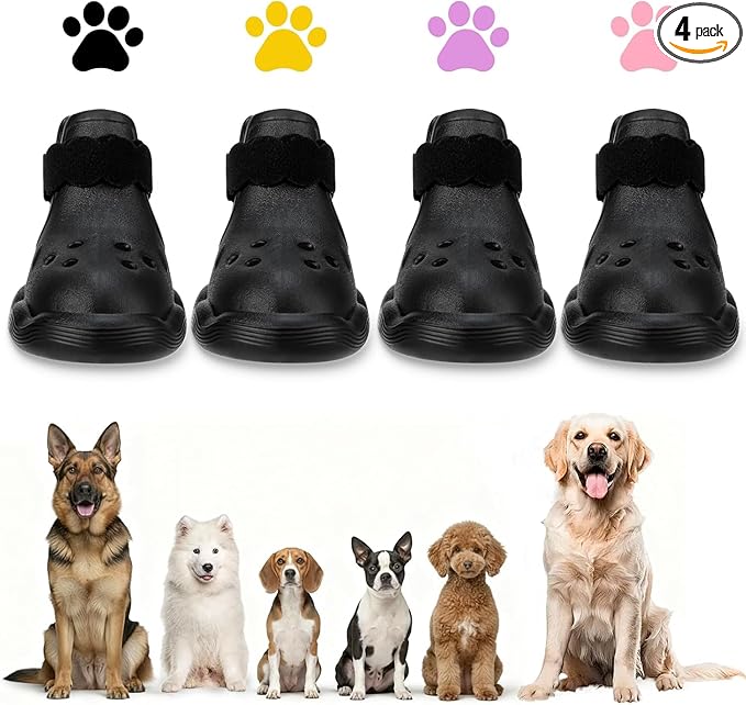 Dog Shoes for Hot Pavement and Snow - Waterproof, Non-Slip, Breathable Booties with Adjustable Straps for Small Medium, and Large Dogs (Black, L)