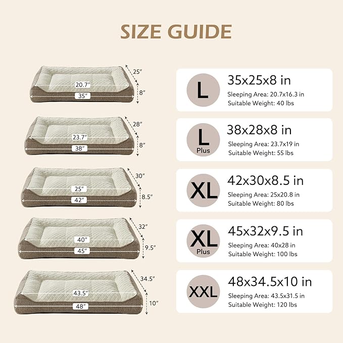 JOEJOY XL Orthopedic Dog Beds Large Sized Dog, Extra Thick Supportive Big Dogs Couch Bed with Sides, Ultra Soft Pet Bed Sofa for Large Dogs, Beige, 38''x28''