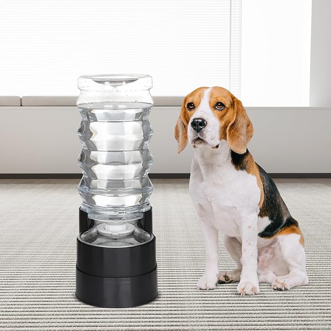 RIZZARI Black 9L Gravity Dog Water Dispenser - Ion Exchange & Carbon Filtration, Raised Base for Senior Dogs, Spill-Resistant, Includes 2 Filters & Caps, with Stainless Steel Bowl, for Multi-Dog Homes