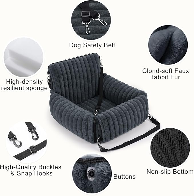 MIXJOY Dog Car Seat for Small/Medium Dogs up to 25 lbs, Multi-Functional Dog Carrier for Car with Detachable Washable Cover, Pet Travel Bed with Clip-On Safety Leash, Grey