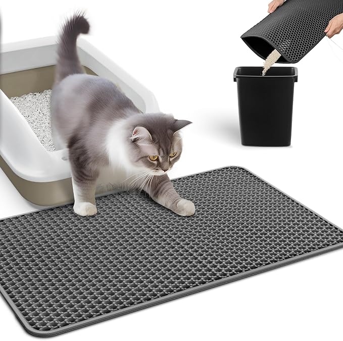 Cat Litter Mat - 23.2'' x 14.6'' Small Litter Trapping Mat, Easy to Clean Litter Box Mat, Waterproof, Urine-Proof, Non-Slip, Cat Toilet Training Systems Accessories, Dark Gray