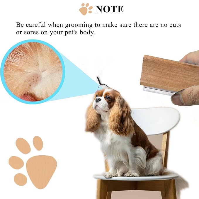 Wooden Deshedding Brush for Dogs, Cats & Horses, Deshedding Grooming Tool Curry Comb Pet Hair Removal Tool, Deshedding Dog Brush Combs for All Hair Types, 4.33 Inch