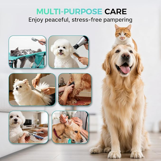 Pet Grooming Hammock with Stand, Foldable Design, Holds Up to 165 Lbs, Joint Protection for Dogs, Restraint Tool for Small & Medium Pets, Ideal for Home and Salon Daily Grooming