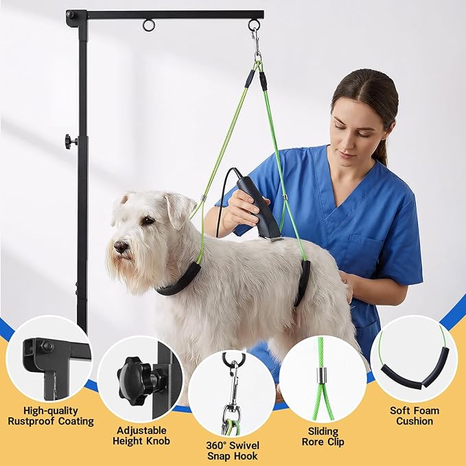 Adjustable Dog Grooming Arms, Foldable Dog Grooming Arm with Clamp Adjustable Height 29"-40" with Hammock Scissors File & No-Sit Haunch Holders for Small Medium Pets at Home or Salon