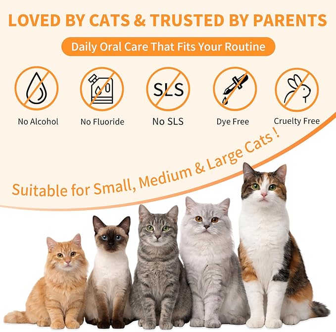 Cat Dental Kit with Salmon Flavor Toothpaste 1.06 oz | Enzymatic Cat Toothpaste, Includes Toothbrush & Finger Brush | Gentle Plaque & Breath Care