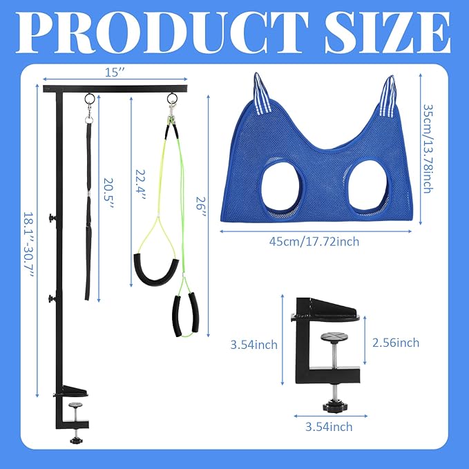 13 Pcs Adjustable Dog Grooming Arm with Clamps, Adjustable Height 27"-37", Pet Grooming Stand with Hammock and No-sit Haunch Holders, Ideal Set for Small & Medium Dogs at Home or Salons