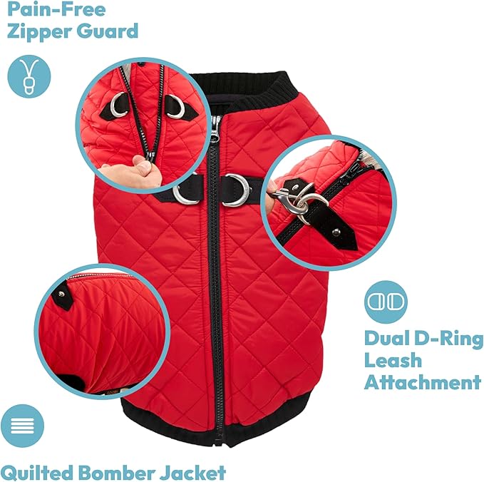 Gooby Fashion Vest Dog Jacket - Black, X-Small - Warm Zip Up Bomber Vest with Dual D Ring Leash - Winter Water Resistant Small Dog Sweater