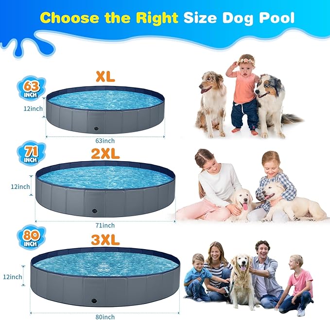 Jecoo Dog Pool for Large Dogs Kiddie Pool Hard Plastic Foldable Dog Bathing Tub Portable Outside Kids Swimming for Pets and Dogs Outdoor Backyard
