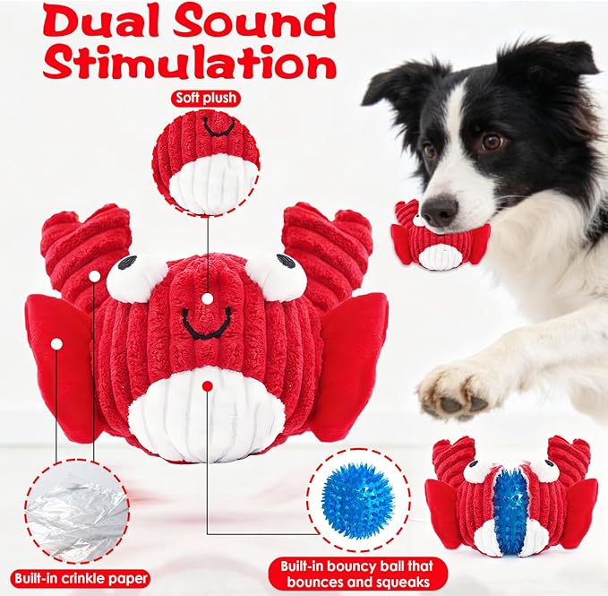 Squeak Dog Toys for Aggressive Chewers, No Stuffing Squeak Dog Chew Toys for Aggressive Chewers, Interactive Dog Toy Ball with Crinkle Paper for Medium Dogs, Large & Small Breeds (B-Blue Whale)