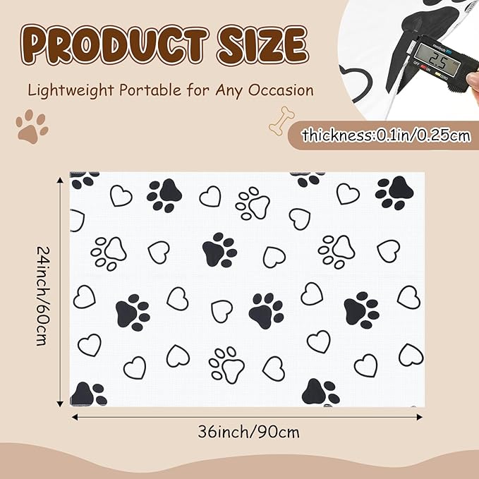 AceOrbit 1 Pack 24x36 Inch Non-Slip Dog Grooming Mat for Table Dog Vet Mat Black and White Paw Print Pet Grooming Pad for Cat Pet Checkups Rehabilitation Bath, Waterproof and Easy to Clean