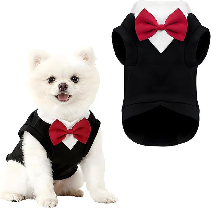 Dog Suit with Bow Tie Pet Tuxedo for Small Medium Dogs Cats Formal Clothes Puppy Outfits for Halloween Wedding Birthday (Black, Large)
