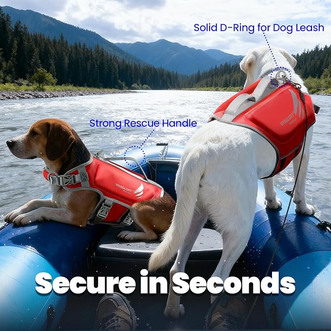 VIVAGLORY High Buoyancy Dog Life Vest, Swimming Vest with Handle, Dog Life Jacket for Swimming & Boating, Buoyancy for Puppy Doggy, M, Red