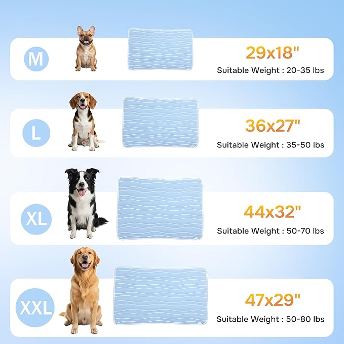 ZOMISIA Cooling Mat for Medium Dogs - Thin Portable Pet Cooling Pad, Breathable and Washable Cool Fiber with Non-Slip Bottom, Outdoor Use for Summer, 29x18, Blue